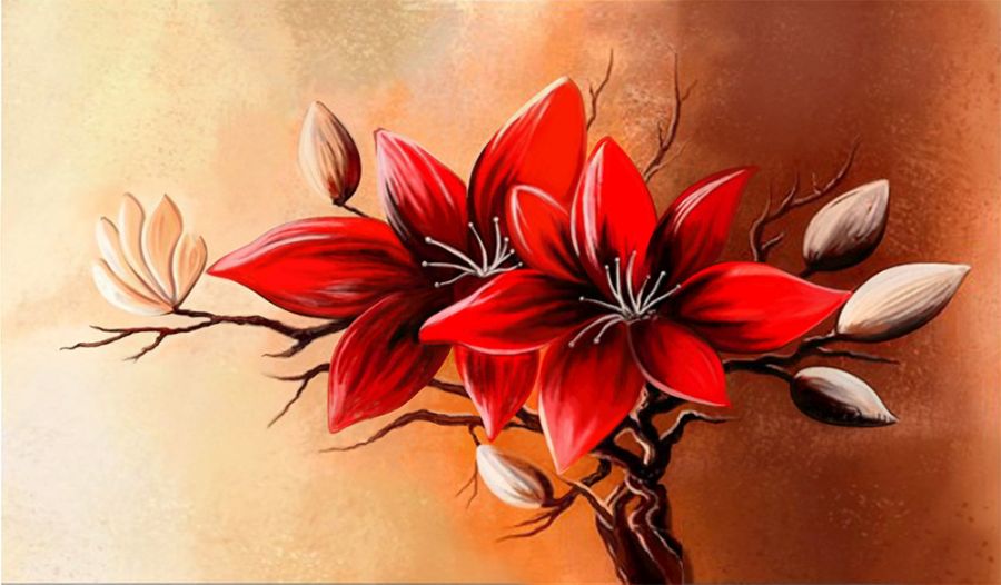 Картина на холсте Рисованные красные цветы, арт hd1444001