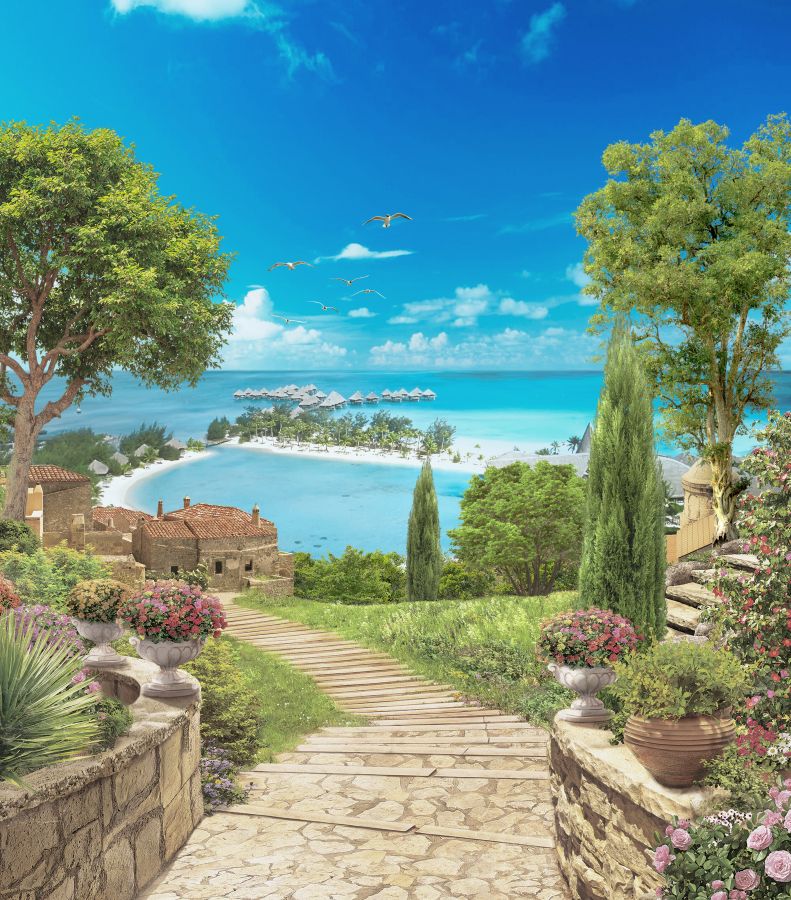 Картина на холсте Лестница к лазурному берегу с шикарным видом, арт hd0869501