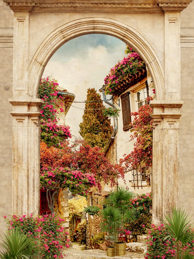 Картина на холсте Дворик с растениями в Италии, арт hd0877601