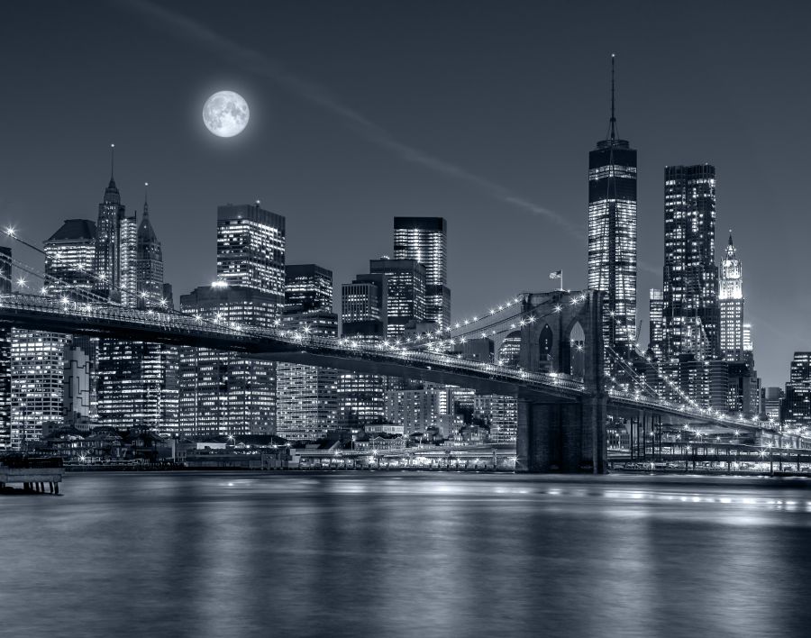 Картина на холсте Луна над башнями Нью-Йорка, арт hd1378601