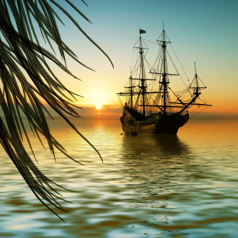 Картина на холсте Корабль в море на закате, арт hd1313201