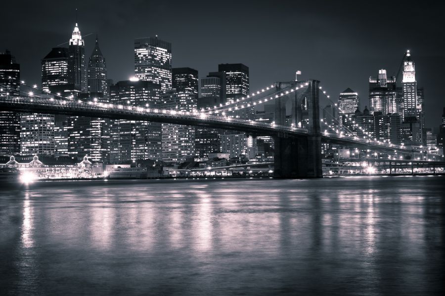 Картина на холсте Бруклинский мост в ночных огнях, арт hd0781301