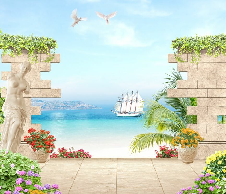 Картина на холсте летняя терраса с видом на корабль, арт hd0886101