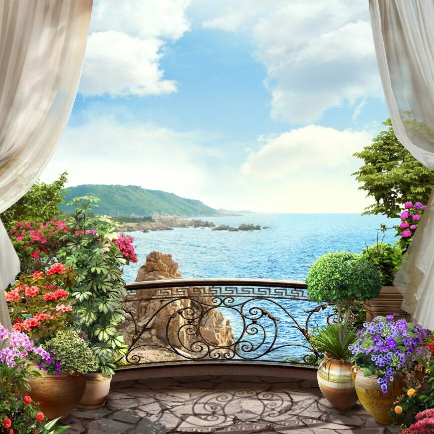 Картина на холсте балкон с видом на море, арт hd0895201