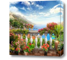 Картина Балкон в цветах у моря