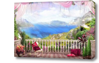 Картина балкон с подушками с видом на природу