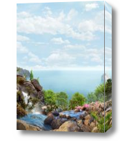 Картина камни и водопад у моря