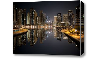 Картина Отражение ночного Дубая в черной воде
