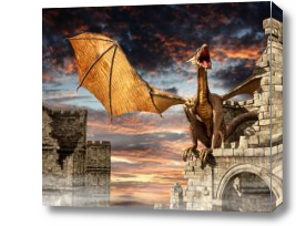 Картина Летающий дракон над руинами замка